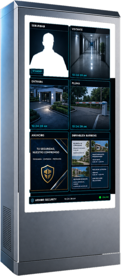 Kiosko ARMOR con dashboard de seguridad